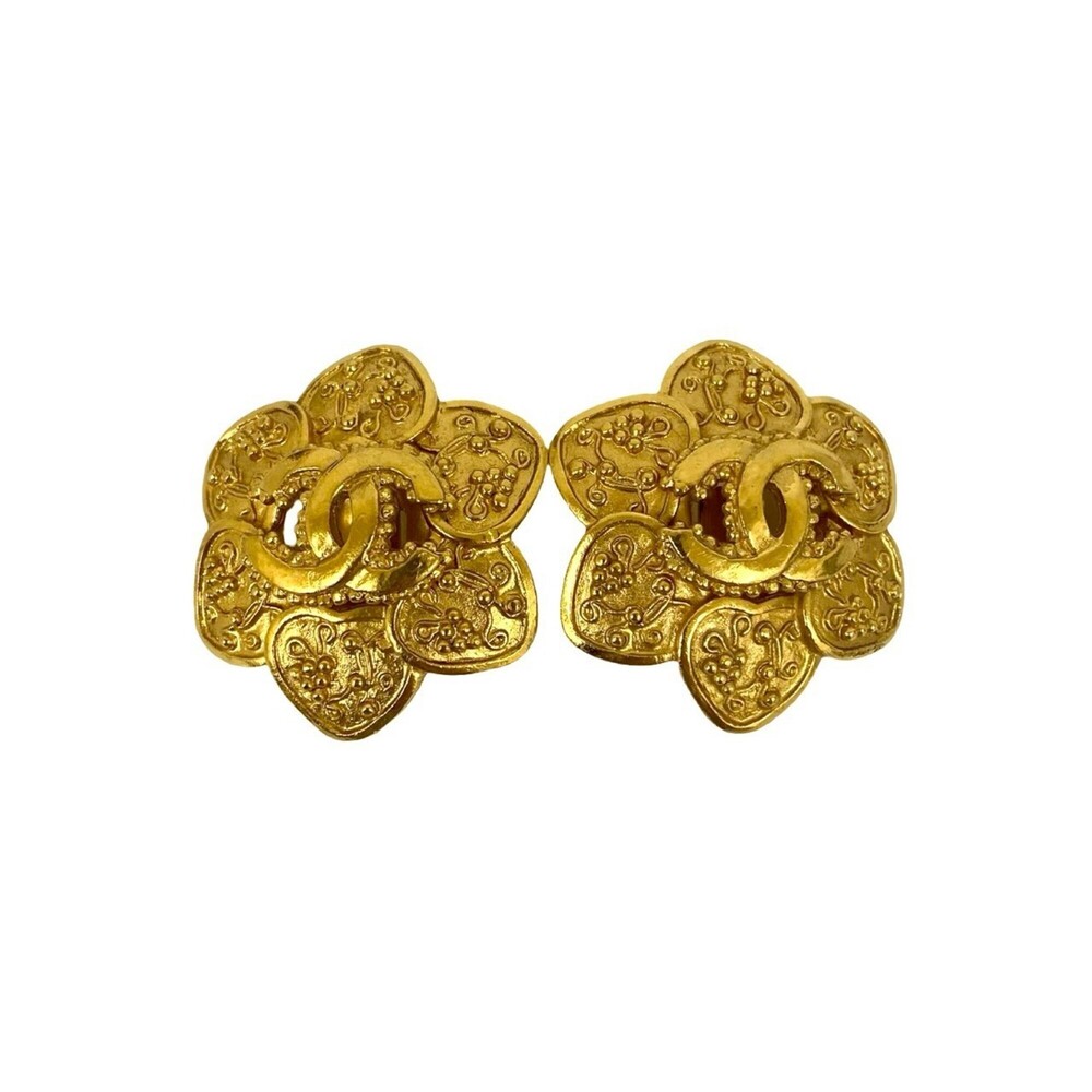 CHANEL Authentic Vintage Gold Logo Earrings - Picture 4 of 6